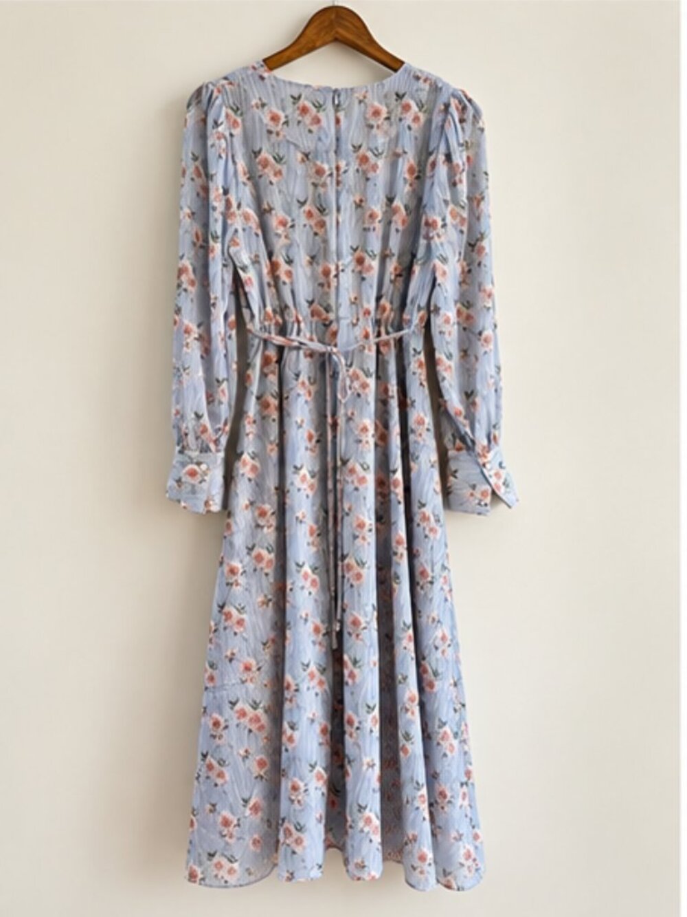 Vintage Blue Floral Midi Dress Sz Small /6